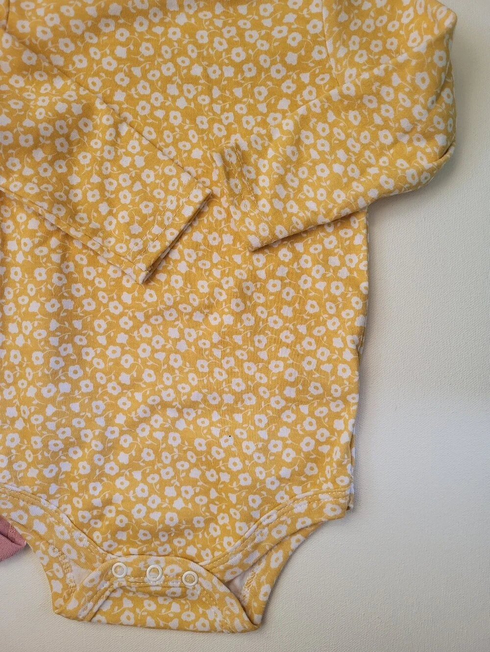 3-6m Long-Sleeve Pink Polka Dot And Yellow Floral Bodysuits - NWOT